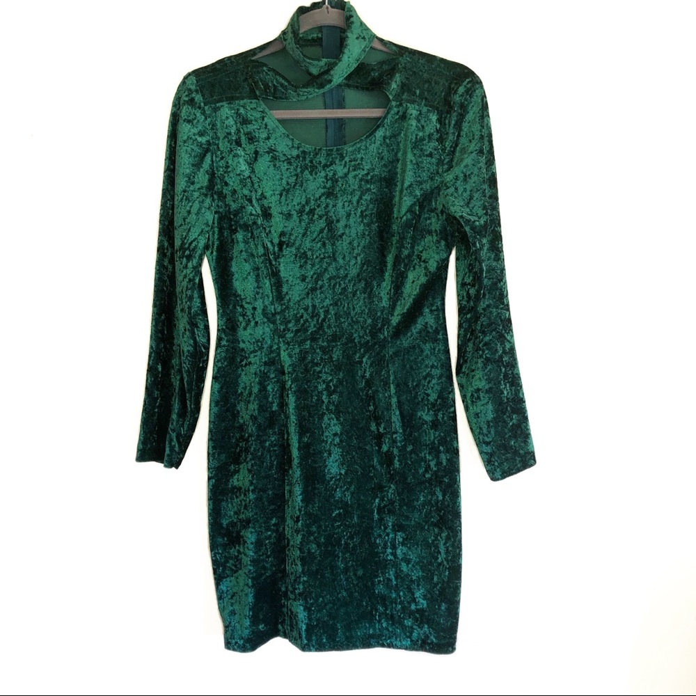 Velvet Long Sleeved Criss-cross Neckline Dress